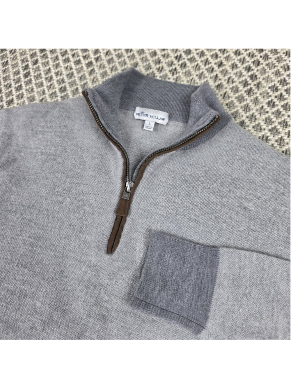 Womens Peter Millar 100% Extra Fine Merino Wool Quarter Zip Sweater Gray Large